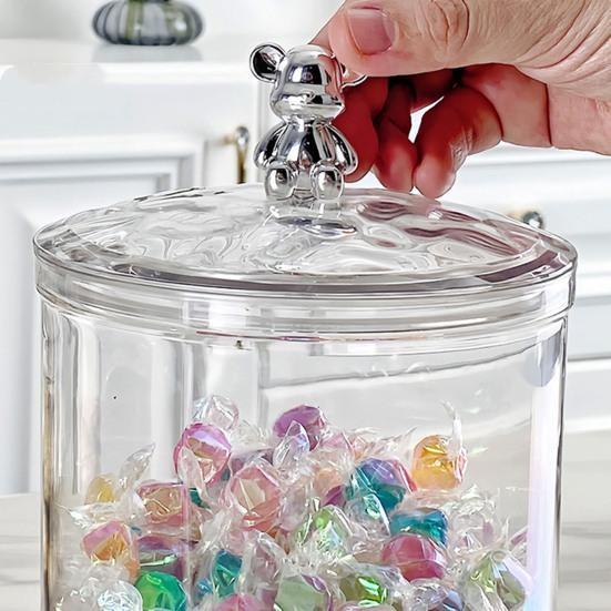 900/1400ML průhledná uzavřená nádoba s medvědí rukojetí Vzduchotěsné víko Velkokapacitní multifunkční suché zboží Oříšky Obilniny Kořenící cereálie Nádoba na čajové lístky