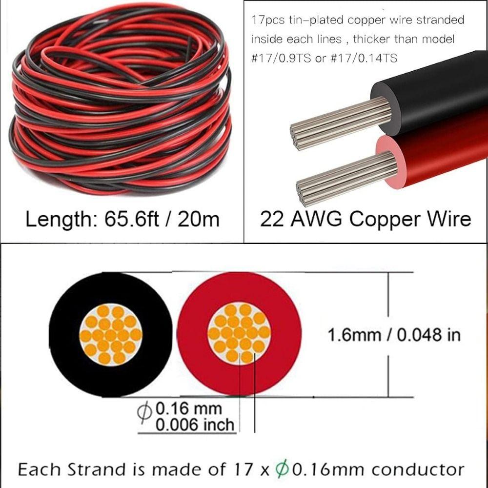 3/20M Einzelfarbige LED-Streifenleuchte Elektrisches Kabel 2-polig Rot Schwarz Kabel Verlängerungskabel
