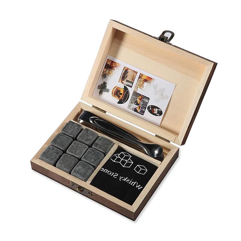 Whiskey Stones, Set Of 9 Grey Beverage Chilling Stones Cube Shaped Granite Chilling Whiskey Rocks Set Reusable Ice Cubes