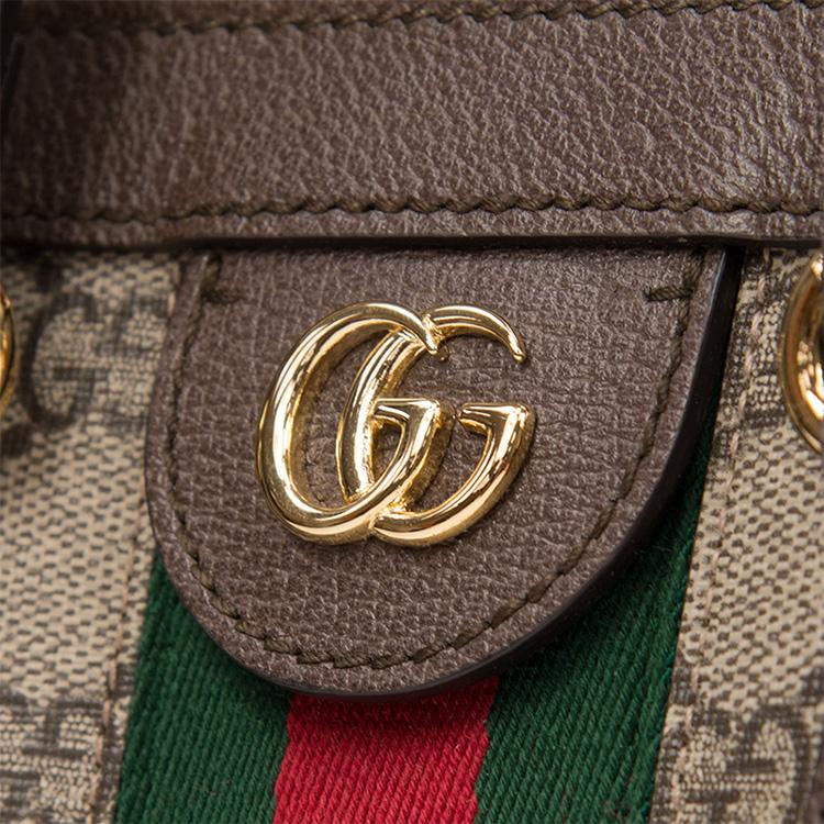 Gucci Ophidia Logo Stripe Web Tote Bag Unisex Tote Ebony Brown 547551-K05NB-8745
