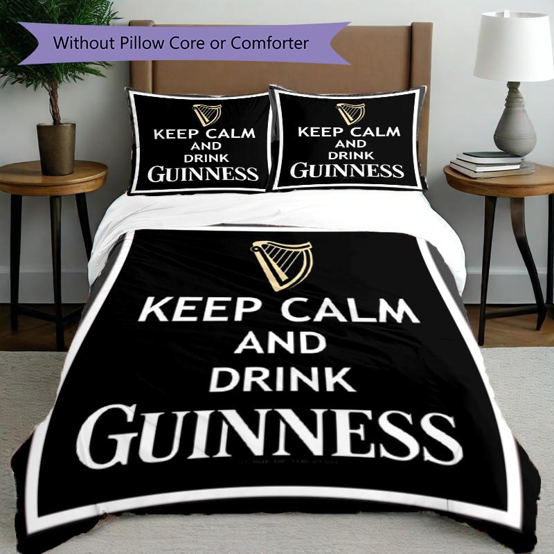 3pcs Duvet Cover Set (1*Duvet Cover + 2*Pillowcase, Without Core), Guinness Draught Print Bedding Set, Bedroom Decor, All‑Season, Gift