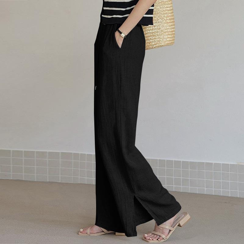 Spring and Summer New Cotton Hemp Loose Elastic Waist Women's Wide Leg Pants