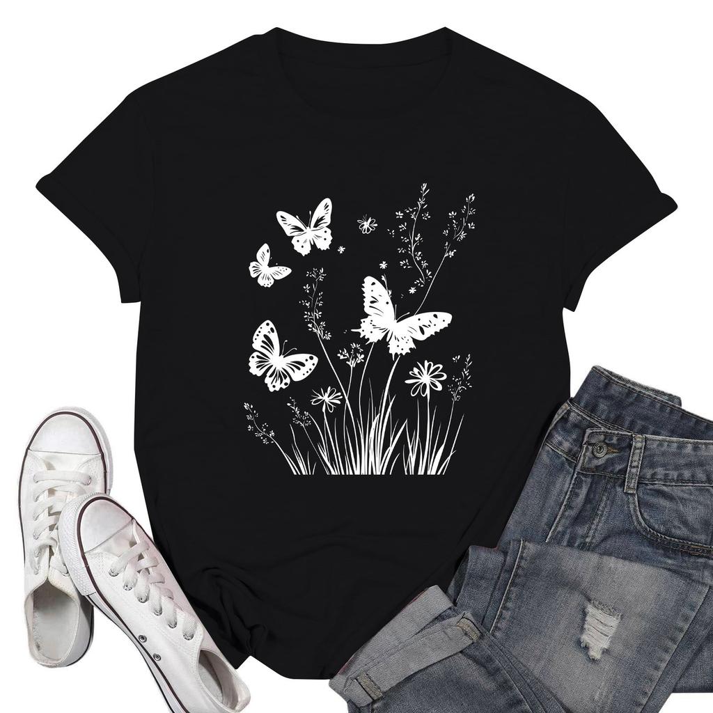 Women's Fashion Casual Printed Short Sleeve Round Neck Pullover Tops