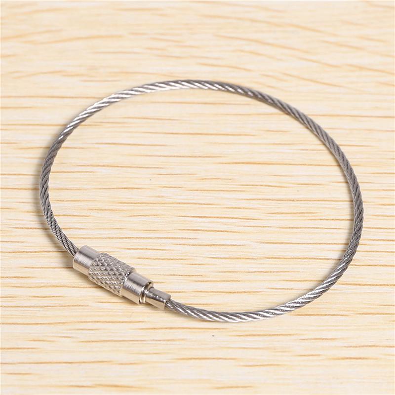 Good-4Pcs Stainless Steel Screw Locking Wire Keychain Cable Key Rings Outdoor Accessory