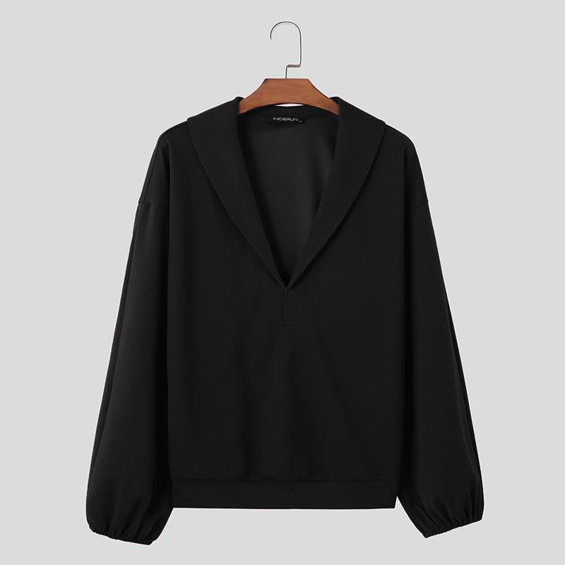 

INCERUN Осенние мужские пуловеры с глубоким V-образным лацканом и длинным рукавом Свободные толстовки 3XL чёрный