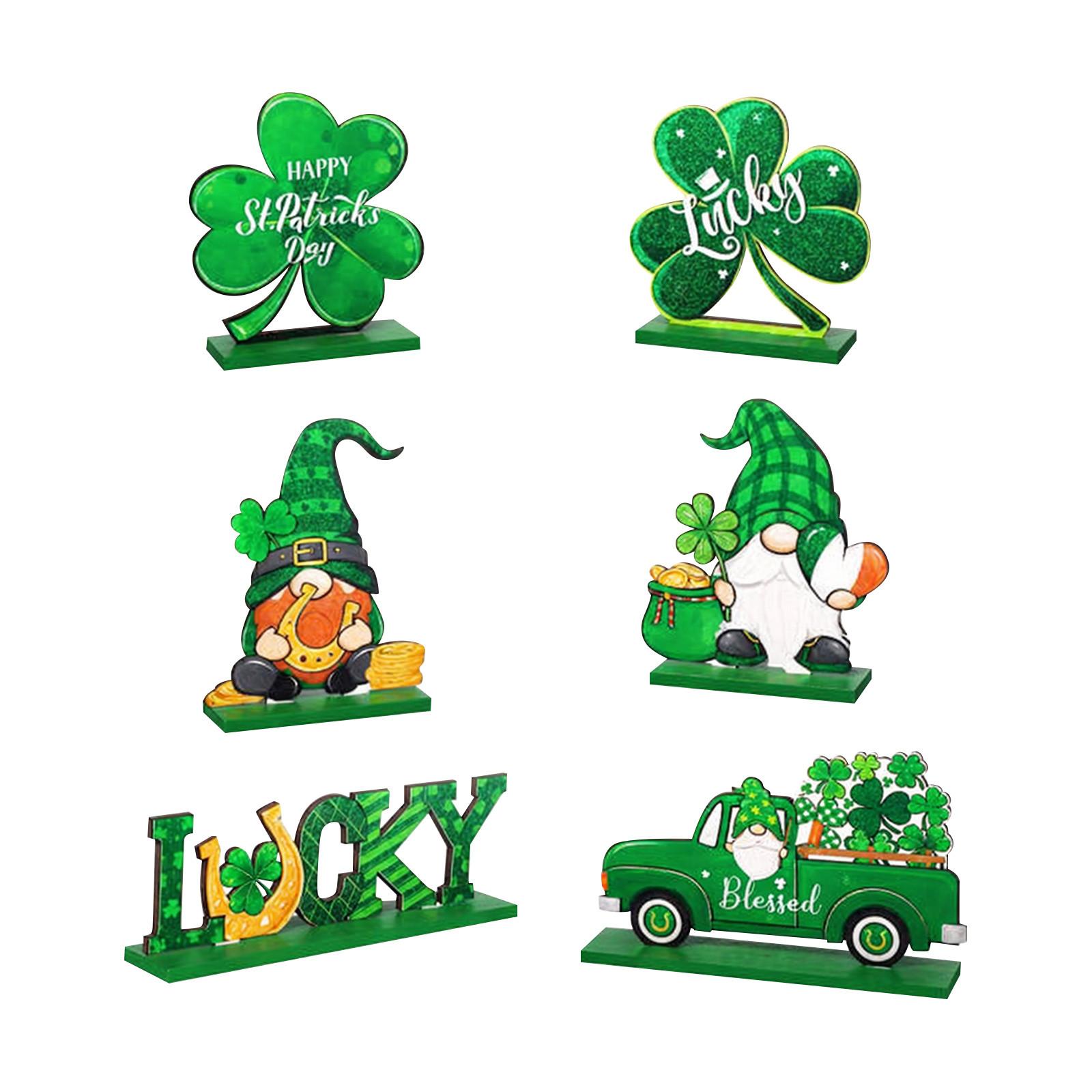 6 Pieces St. Patrick s Day Table Decorations Happy Irish Table Decorations Signs Gnomes Wooden Signs For St. Patrick s Day One Size