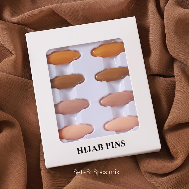 8Pcs/set High Quality Solid Color Plastic Brooch Needle Fix Scarf Islamic Turban Accessory Hijab Brooch Elegantly Safety Pin