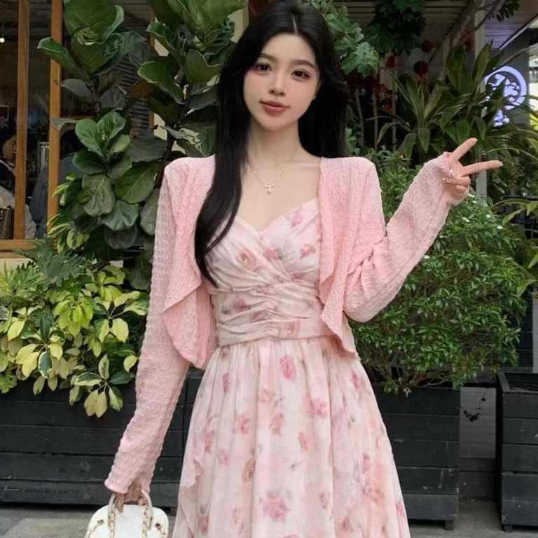 

Plus Size Sweet Rose Ruffle Dress with Sun Protection Cardigan L for 100-120 lbs