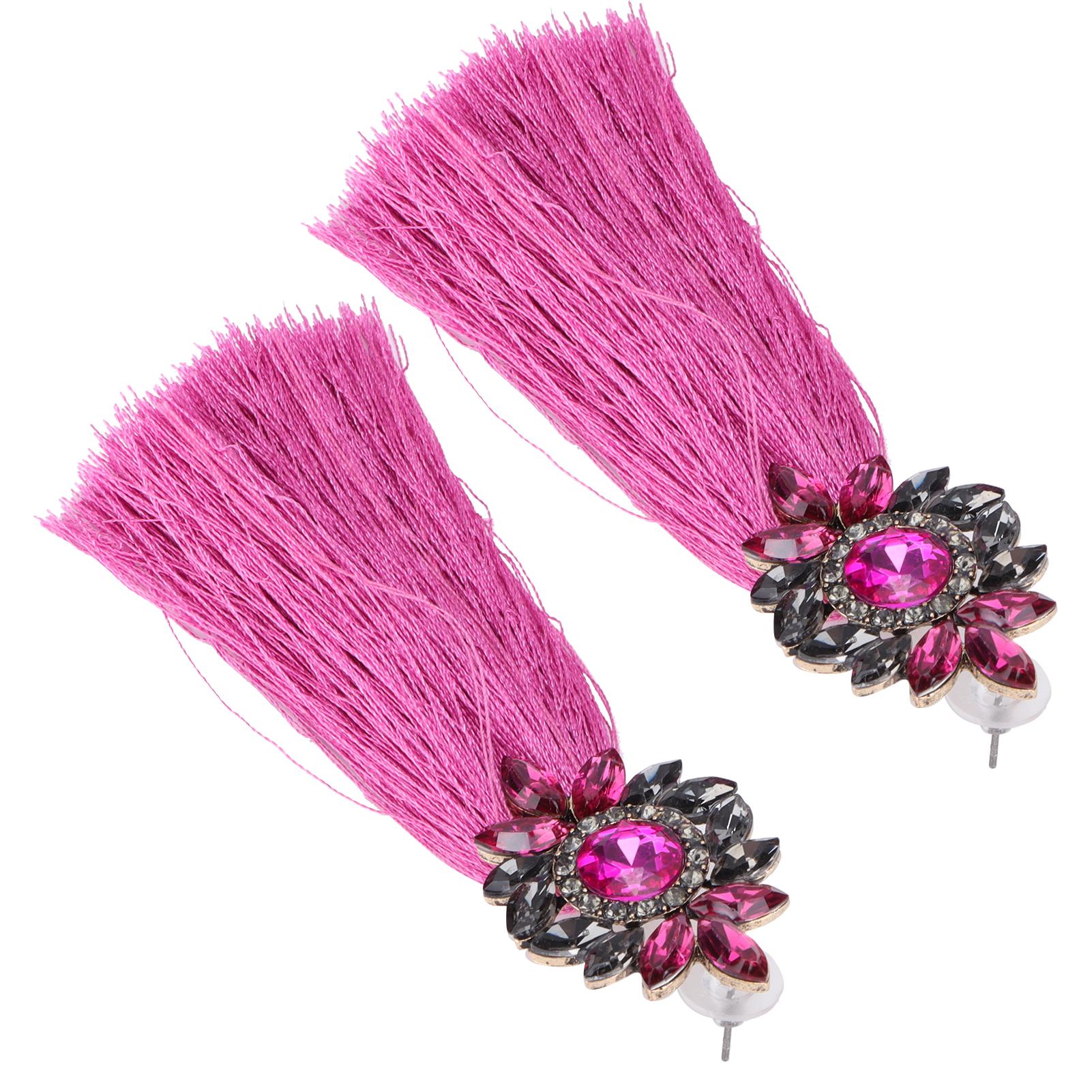 

Tassel Statement Earrings Long Bohemian Drop Dangle Earrings with Crystal for WomenRose Red розы красного