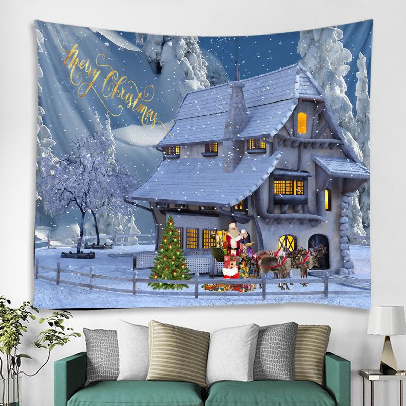 1Pcs Blue Sky And Snow Wall Hanging Tapestry Christmas Wall Hanging Tree Wall Hanging Gorgeous Christmas Tree Fireplace Gifts