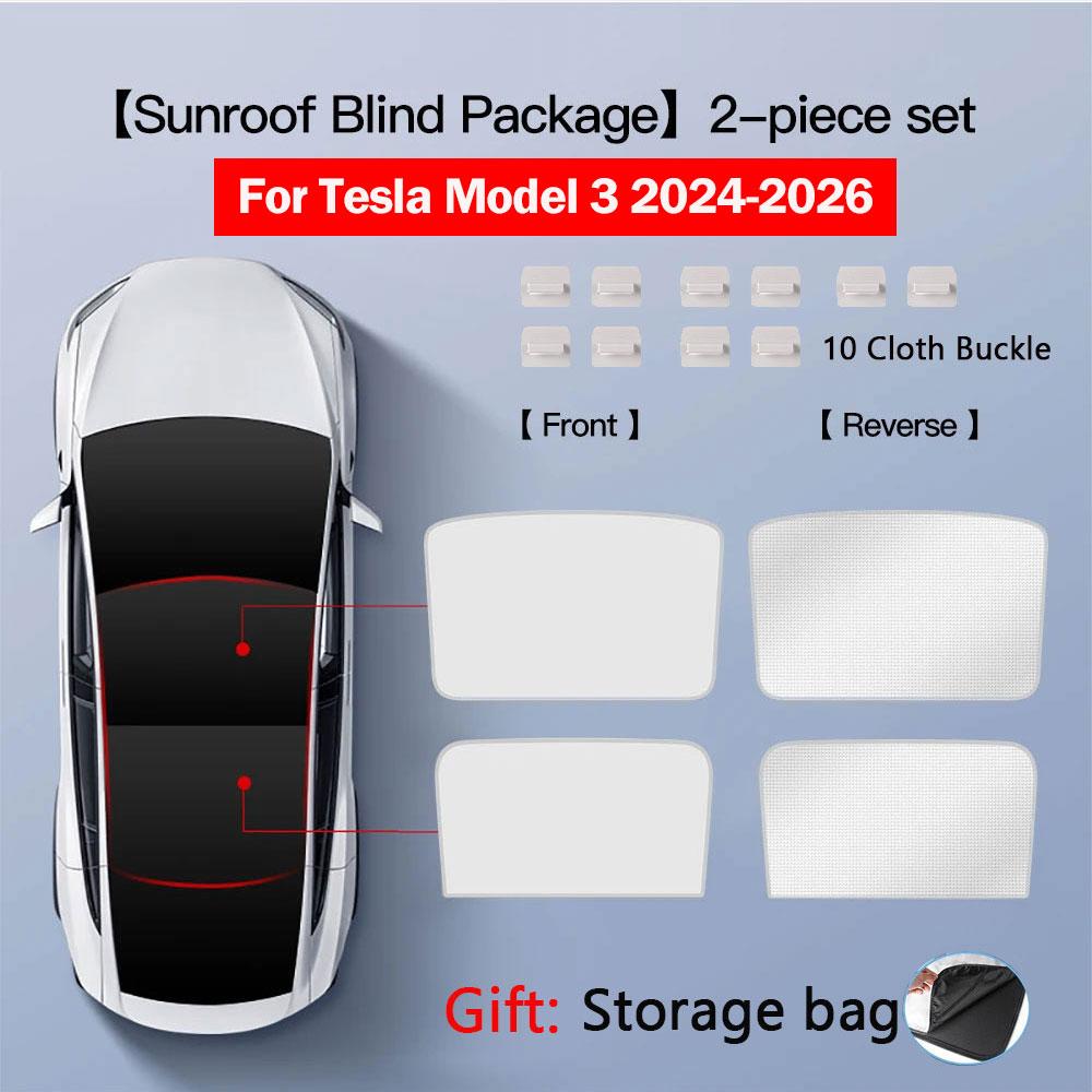 Sunshades For Tesla Model 3 Sunroof Highland 2026 Model Y 2020-26 Ice Cloth Buckle Sun Pare Glass Front Rear Skylight AccessoryWindshield Sunshades 1
