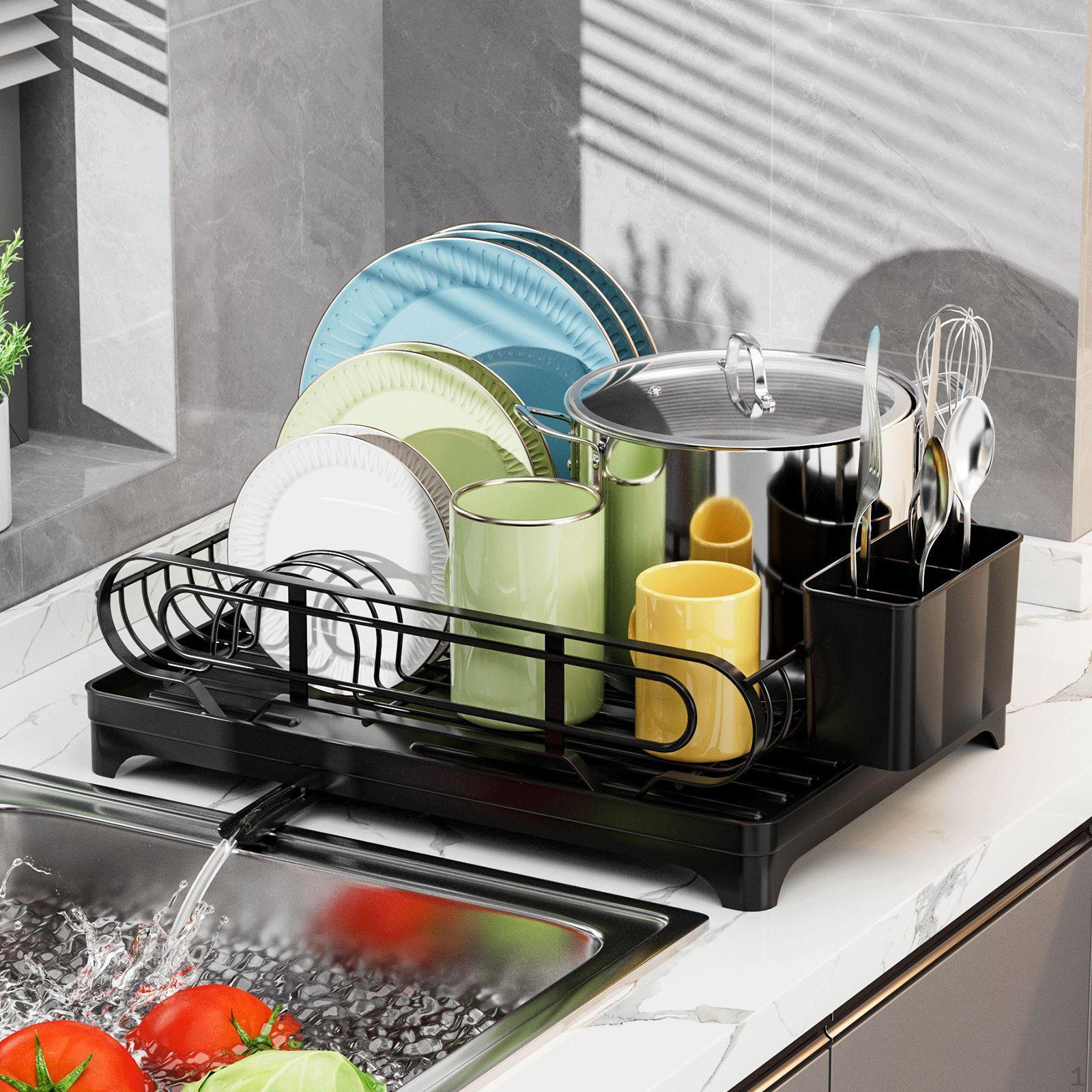 

Подставка для сушки посуды, подставка для чашки, устойчивая к царапинам, легкий кухонный органайзер для тарелок, миска и т. д. Black