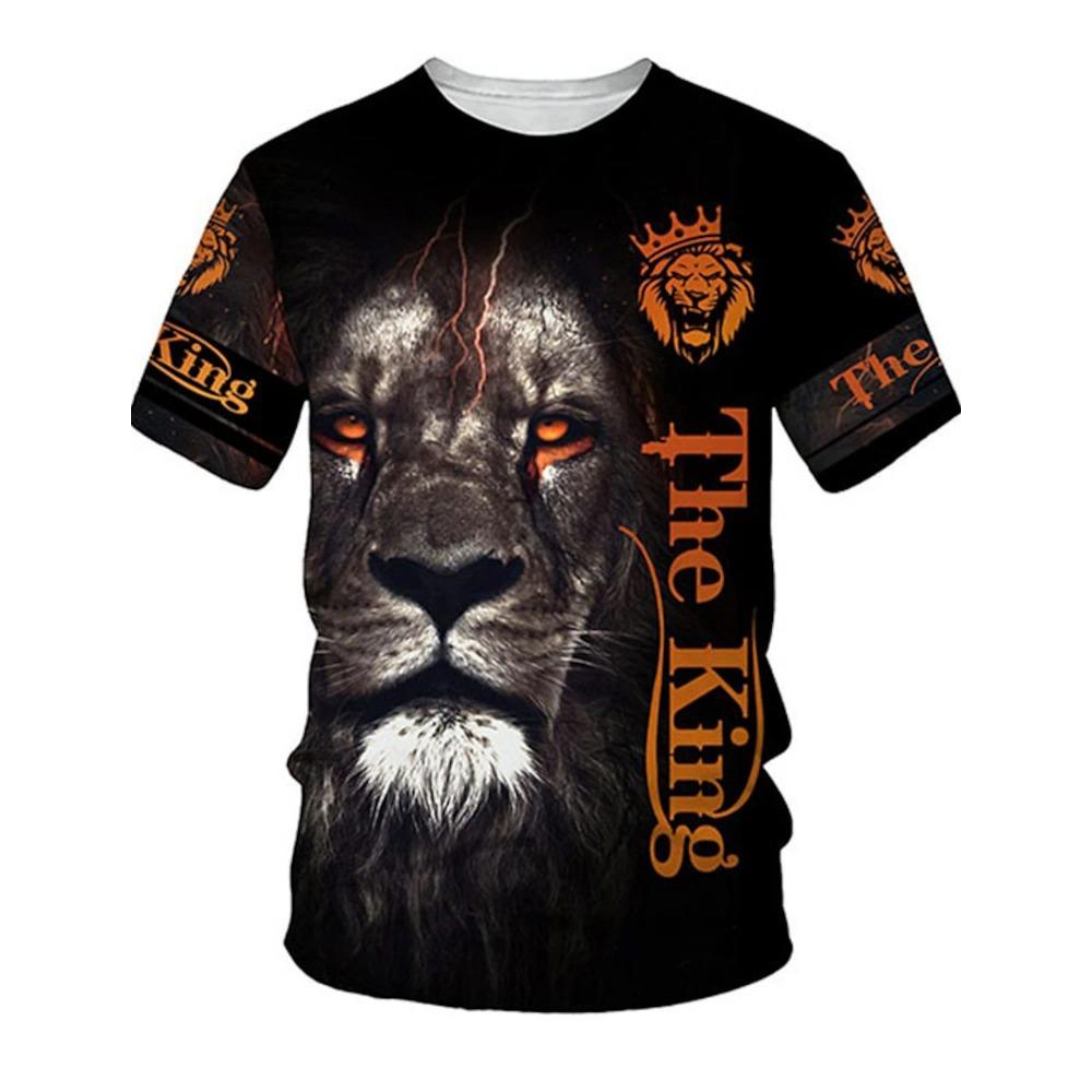 2026 New Men's Gender-Neutral T-Shirt 3D Printed Lion Round Neck Casual Short Sleeve Top Street Wea Men'st-Shirtoversizedt-Shirt