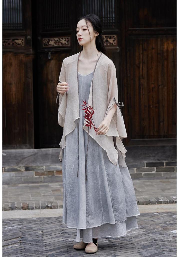 2025 Summer Dark Silent Willow Patchwork Camisole Dress with Large Hem