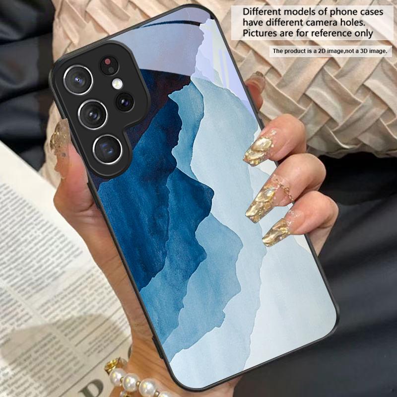 Ink Landscape Painting For For Samsung Galaxy S25+ S24+ S26 Ultra S25 Edge S24 FE S23 S22 S21 S20 Plus Black Glass Phone Case