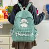 Kawaii Checkered Nylon Backpack with Fluffy Poodle Embroidery Sweet Style Women's School & Daily Bag