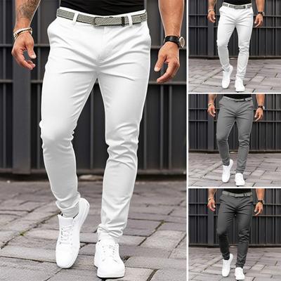 Men Solid Color Suit Long Pants Mid-rise Slant Pockets Zipper Fly Slim Fit Business Office Trousers Fine Sewing Pants Workwear