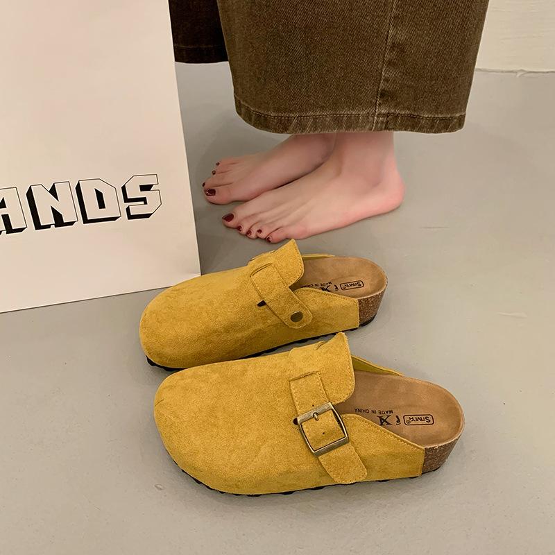 . Thick-bottomed Mongolian Velvet Multi-colored Half Slippers Women's Cork One-pedal Lazy Retro Style Slippers