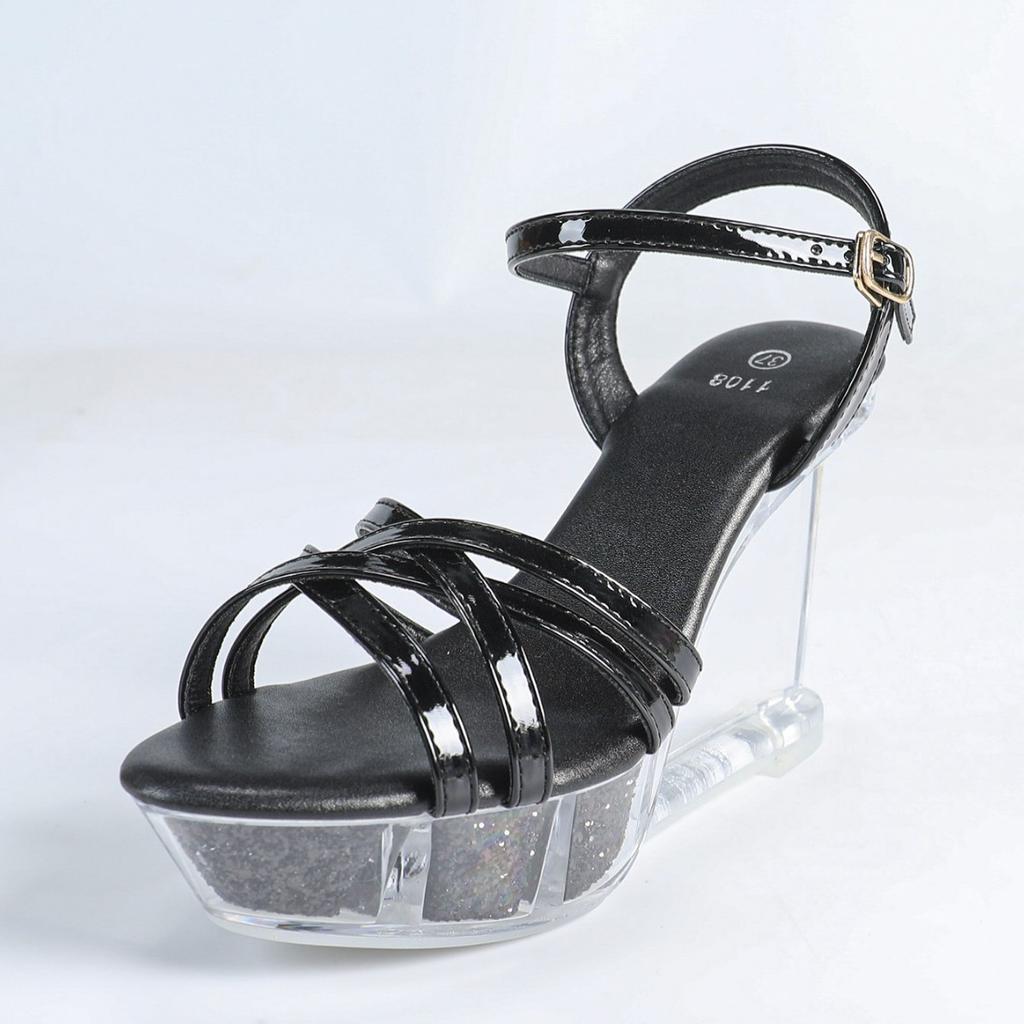 Versatile Wedge Heel Sandals Women's Summer New Sexy Crystal Transparent High Heels Heel Wedge Heel Sandals