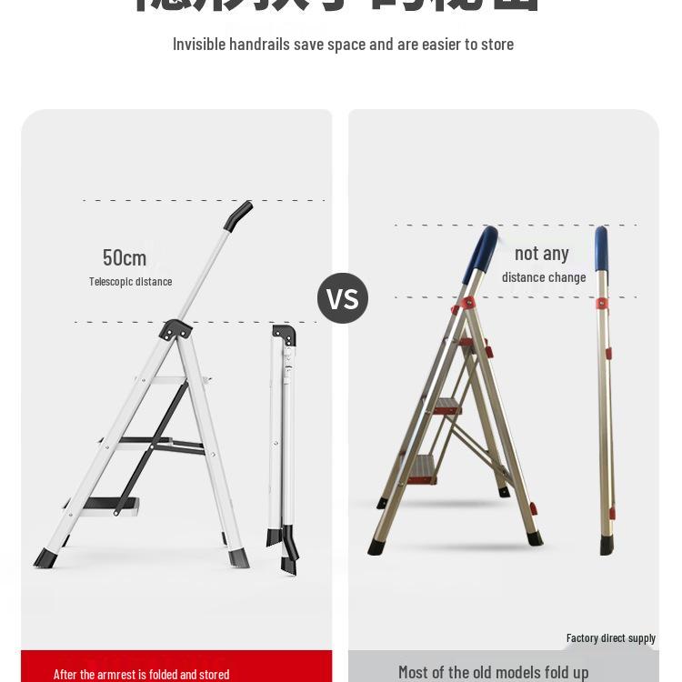 Multi-Functional Telescopic A-Frame Ladder: Indoor Folding Ladder with 3-4 Steps, Thickened for Stability.