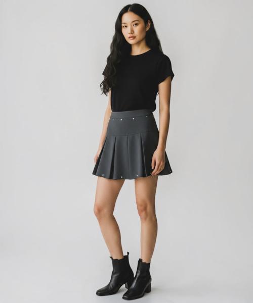 Bonseullipi Crystal Stud Pleated Mini Skirt (Gray)