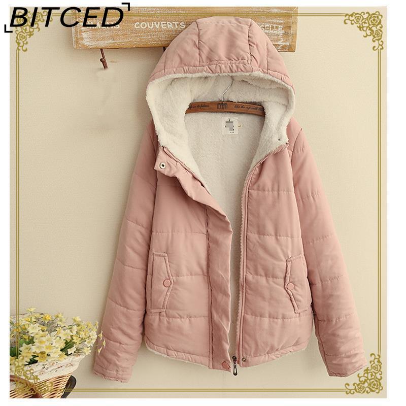 BITCED Fleece-Lined Thickened Cotton Jacket Quilted Short-Length Cotton Coat for Women Autumn/Winter Literary Minimalist Cotton-Padded Outerwear