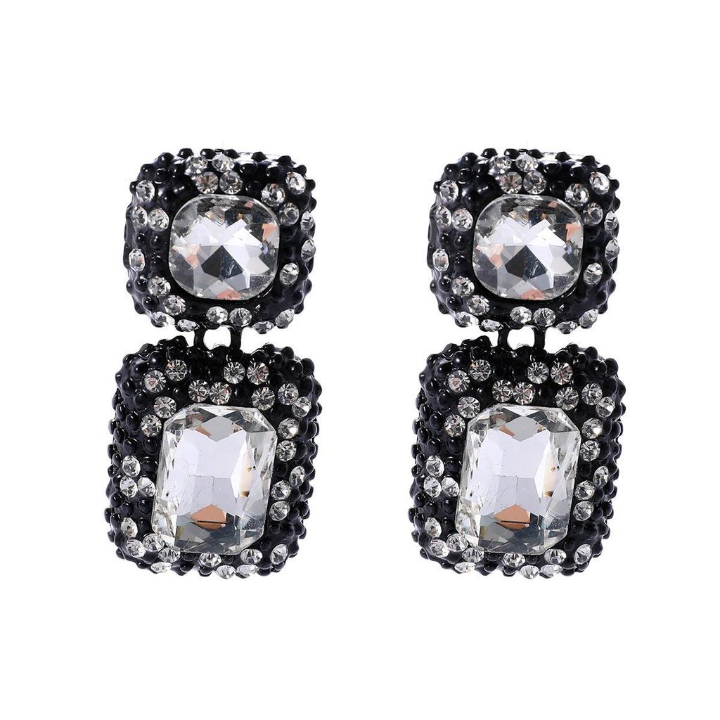 Chic European-American Square Gemstone Stud Earrings: Bold Fashion Jewelry