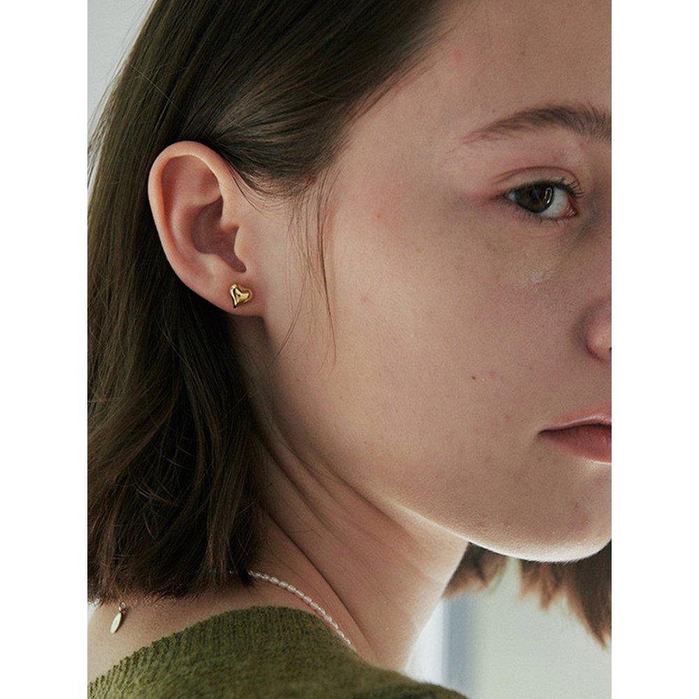 [925 Silver] Deux.Silver.137 / Full Heart Earring (7Mm)(Gold)