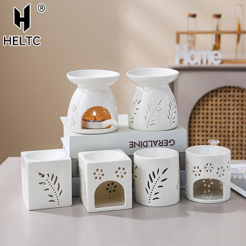 White Ceramic Incense Burner Candle Essential Oil Aromatherapy Diffuser Hollow Heating Stove Middle East Home Decor Ornament