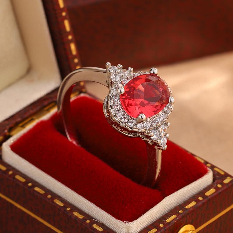 Vintage 925 Silver Red Crystal Zircon Ring – Elegant Bridal Wedding Band,  Engagement Ring for Women, Romantic Love Gift for Her