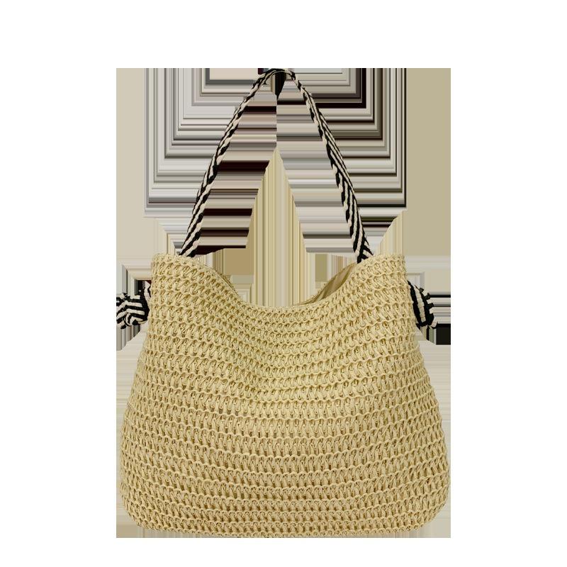 Navy Style Straw Woven Bag New Handmade Shoulder Woven Bag Women's Bag Versatile Vacation