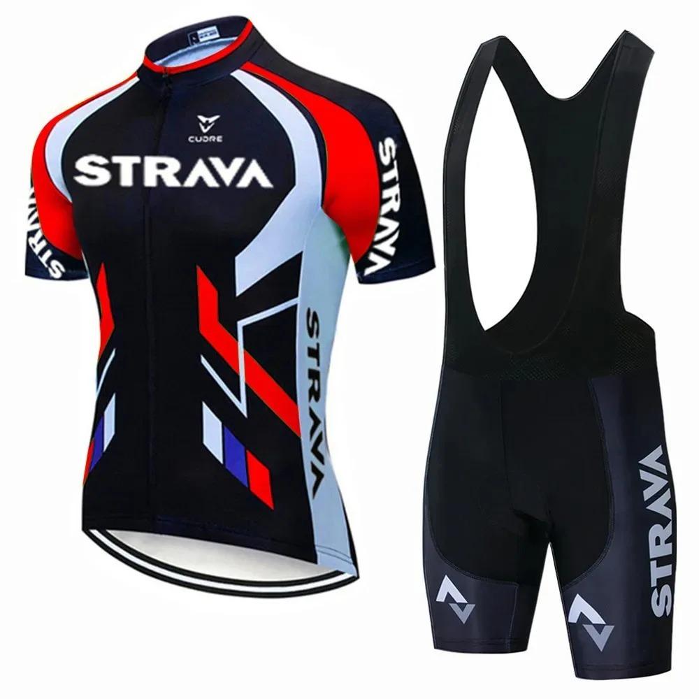 Strava Bicycles Cycling Jersey Set MTB Mens Cycling Maillot Summer Cycle T-Shirt Bib Shorts Suit Triathlon Mountain Bike Clothes