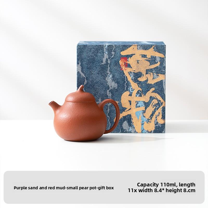 

Handmade Zhuni Red Clay Pear-Shaped Teapot Yixing Purple Clay Style for Gongfu Tea Ceremony Personal Use Home Office Gift