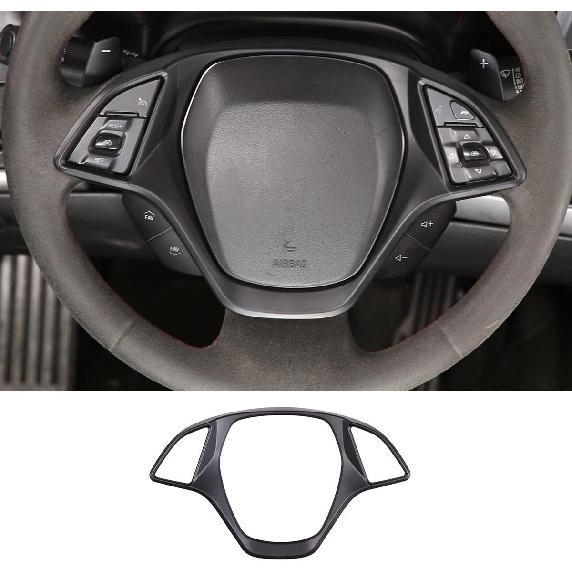 Car Steering Wheel Cover Molding Cover Trims Accessories Compatible for Chevrolet Corvette C7 2014-2019 Carbon Fiber Look Steering Wheel Accessories