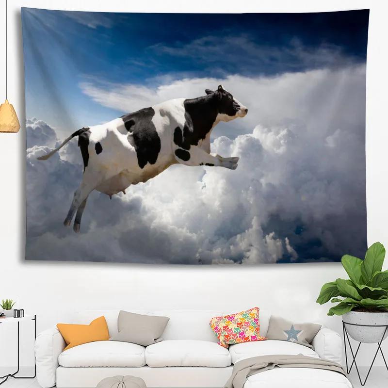 Hot Sale Custom High Quality Cow Wall Hanging Hd Landscape 3D Printing Digital Printing Home Decoration Tapestry