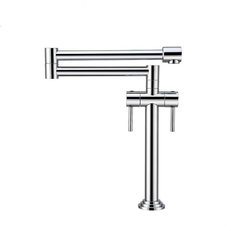 Tuqiu Brushed Gold Pot Filler Tap Deck Mounted Foldable Black Kitchen Faucet Hot Cold Sink Tap Rotate Folding Spout Gold Brass