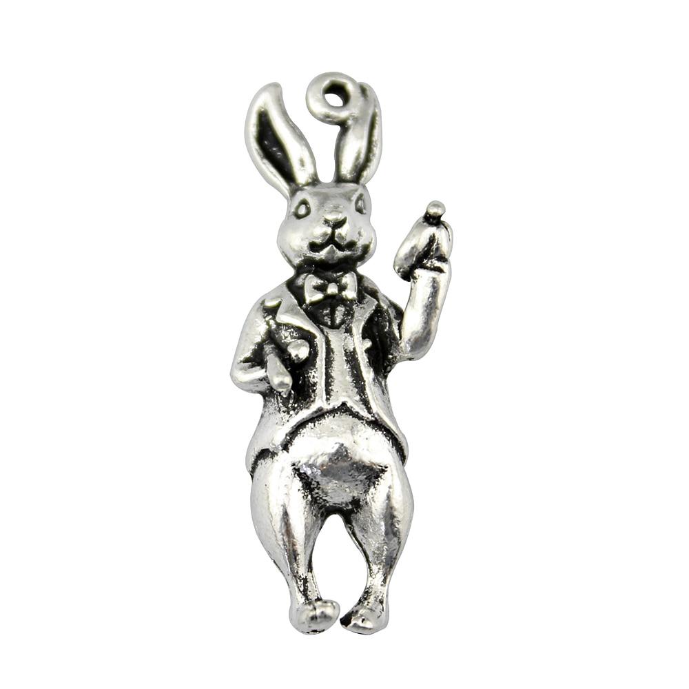 

4шт 3D подвески-кролики Подвески античное серебро цвет цинковый сплав 36х15мм