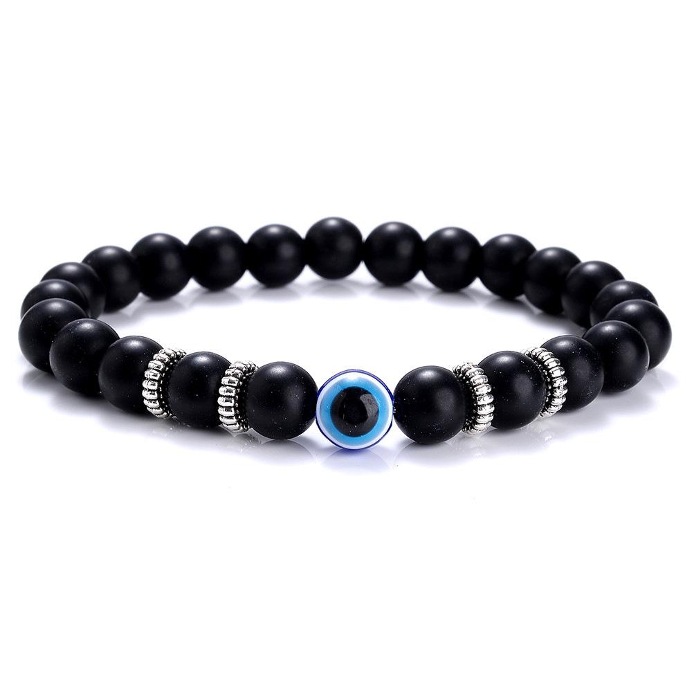 

Браслет из бусин из синего вулканического камня, браслет с синим глазом дьявола, браслет на удачу с рукой Фатимы