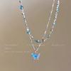 Summer Cool Double-layer Premium Butterfly Necklace Niche Design Collarbone Chain Blue Choker Neck Chain Female