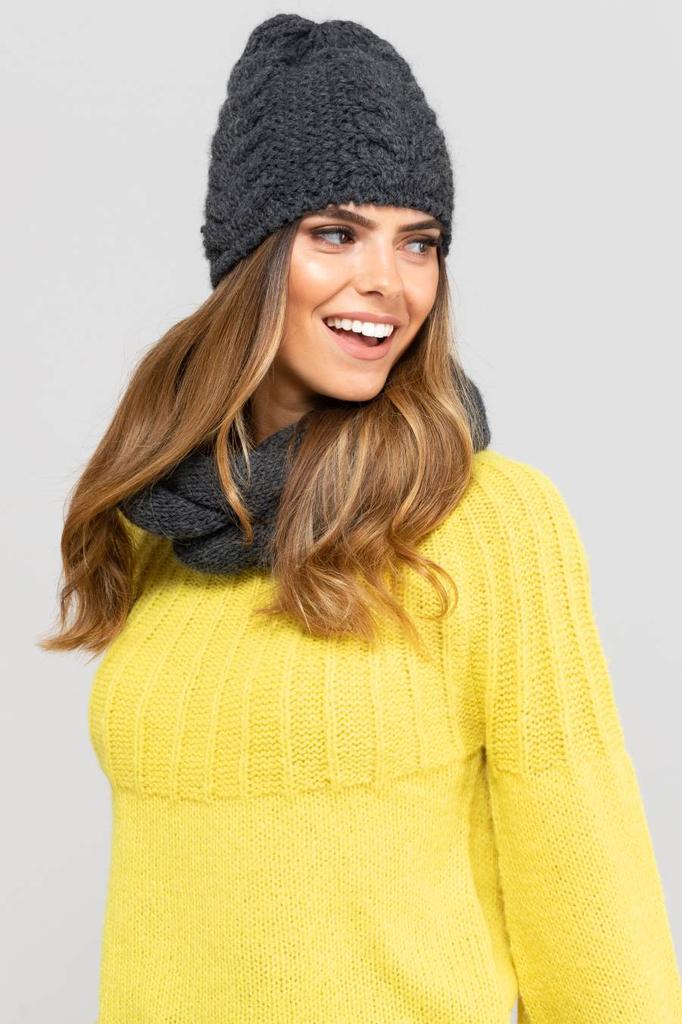 Idaho Braid Hat and Snood Set Graphite Color