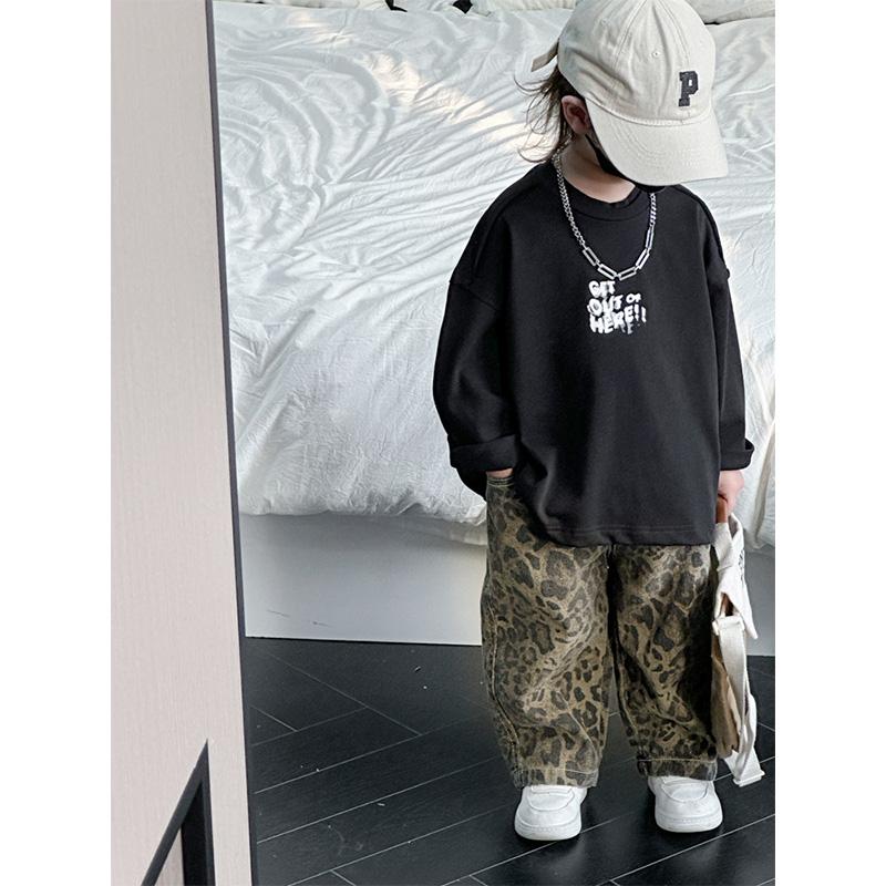 Fleece Leopard Jeans For Kids Boys Girls Cool Long Jeans Fashion Street Style