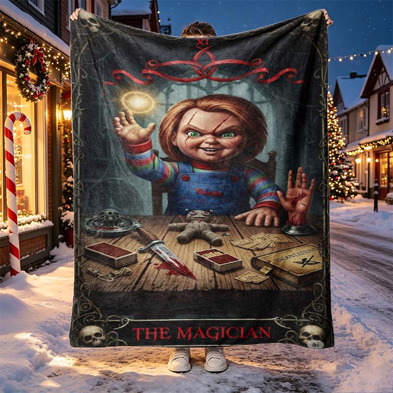 Bride of Chucky Pattern Blanket for Home Decoration, Bed, Sofa, Car Travel, Camping, Suitable for All Seasons, Birthday Christmas Gift