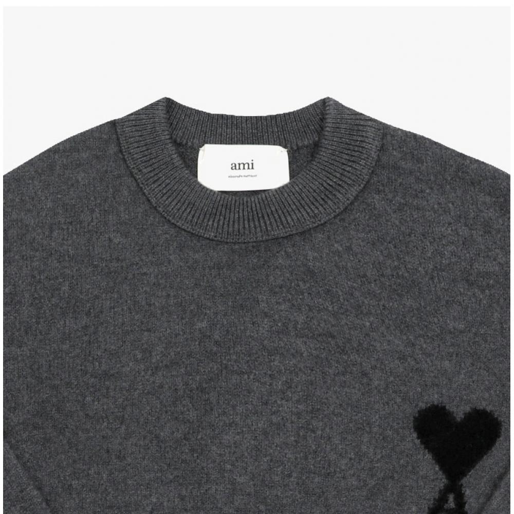 Ami Big Heart Logo Intarsia Unisex Knit Uks838 018 0504