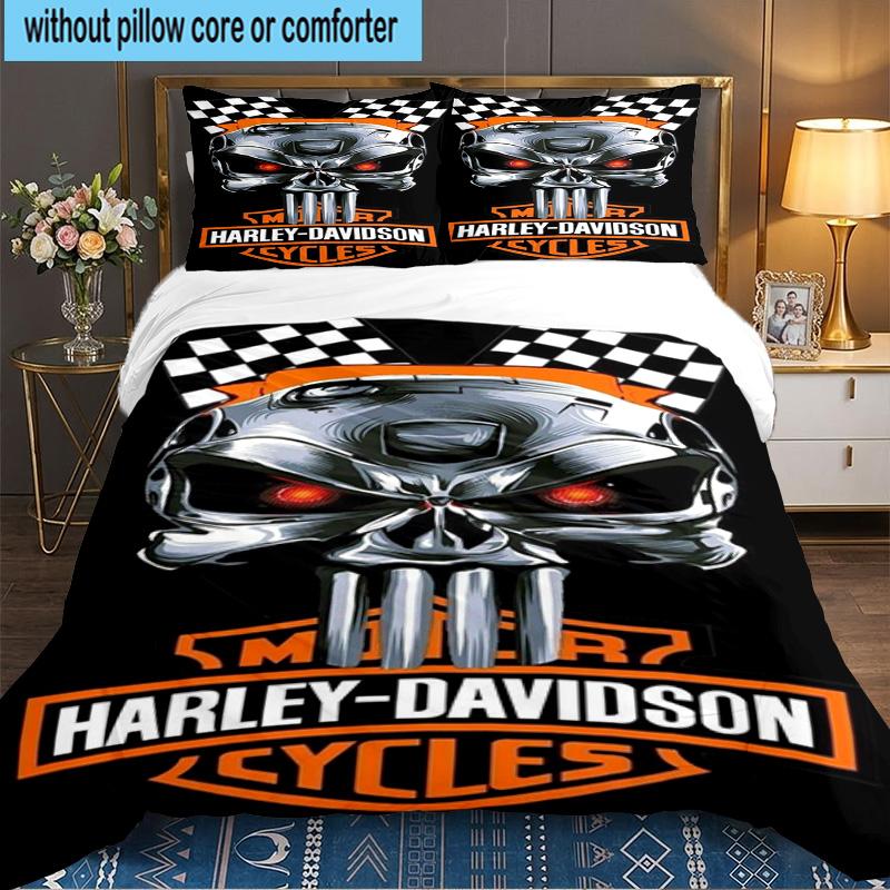 Harley-davidson Motorcycle Artwork 3PCS Bedding set,Ideal for 1pc Duvet Cover And 2pcs Pillowcases Perfect for Fan gift,Ideal for Bedroom, Dormitory
