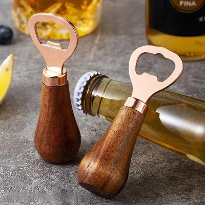 Ouvre-bouteille de bière avec poignée en bois, ouvre-boîte créatif en acier inoxydable pour cocktails, tire-bouchon pour barman, pour la maison, le bar, le restaurant
