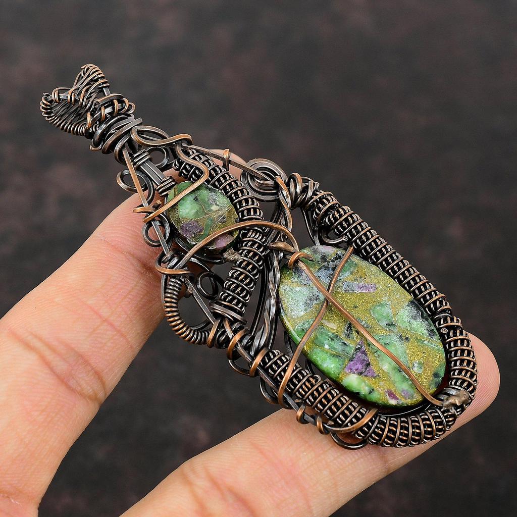 Kupfer Rubin Zoisit Anhänger Kupferdraht gewickelt Anhänger Handgefertigter Schmuck Edelstein Anhänger Rubin Zoisit Kupfer Schmuck Besonderes Anlass Geschenk
