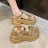 Women's Sandals for Summer Outdoor Wear, Light Luxury Rhinestone Thick-soled Roman Shoes, Exquisite All-match Sandals