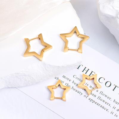 Titanium and Steel Earrings - 18k Genuine Gold Electroplated Five-pointed Star Earrings, Suitable for Both Men and Women