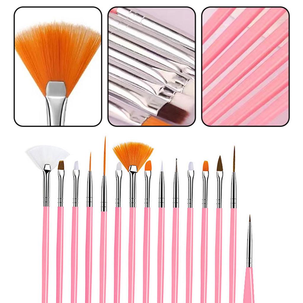Professional Nail Art Brushes And Dotting Tools Set 15Pcs For Gel Nails UV Gel Designs Comfortable and Practical Handle
