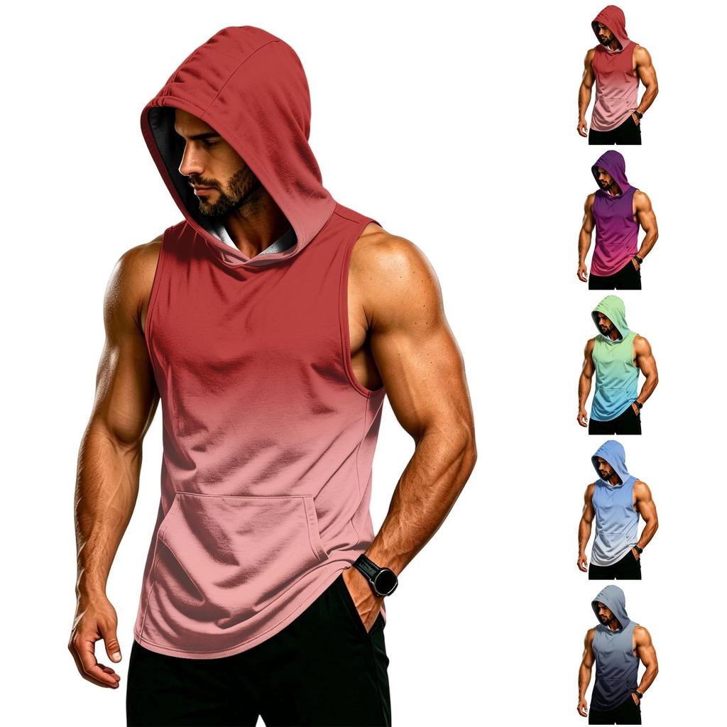 Men's Muscle Fit Sleeveless Hoodie Tank Top Gym Workout Breathable Quick Dry Athletic Vest for Training